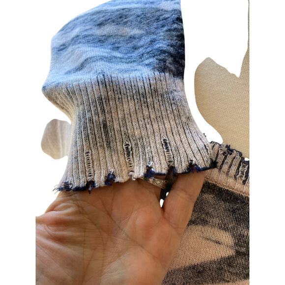 Nic & Zoe 100% Cotton Cream and Navy Design Sweater w/Distressed Edges Size PM - Picture 4 of 12